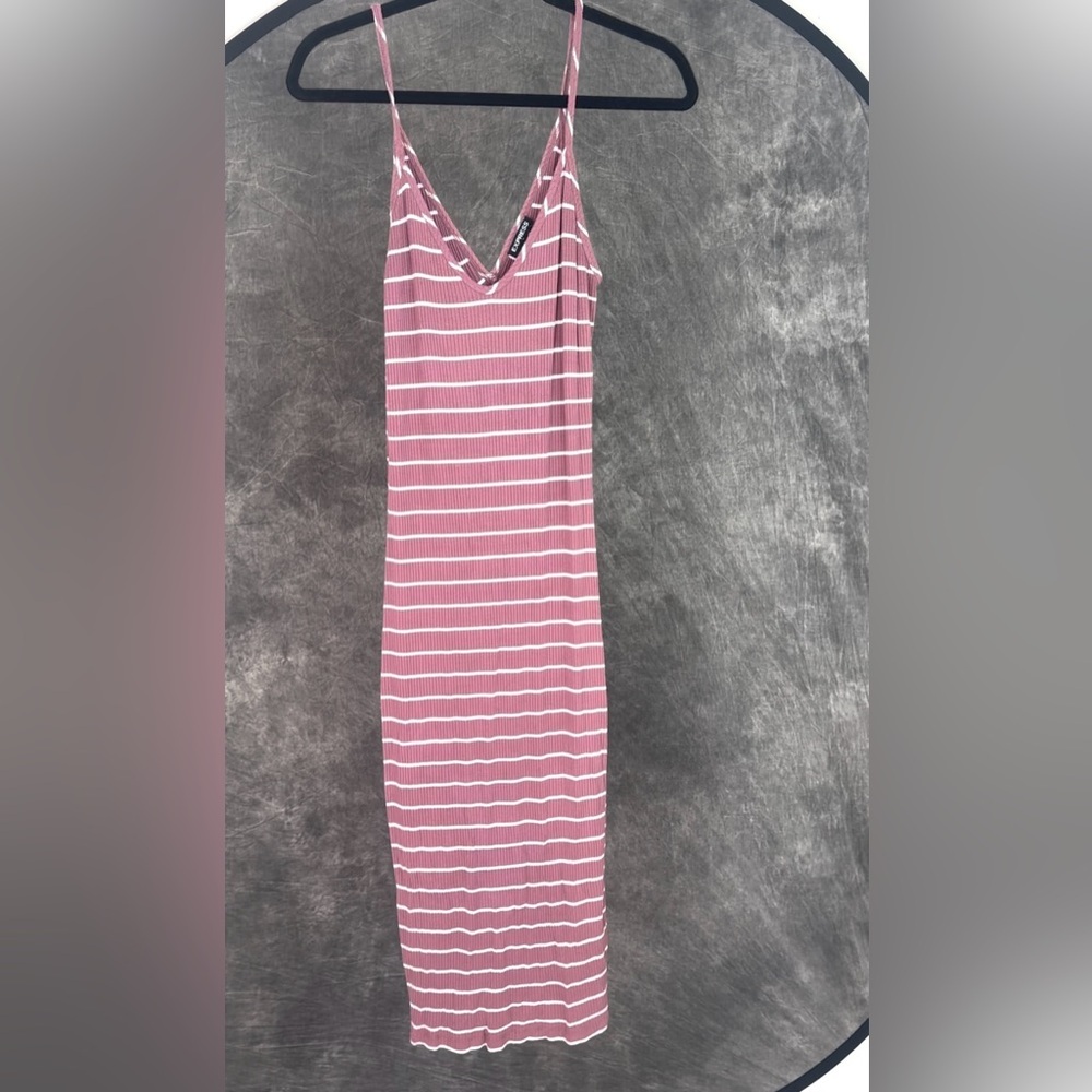 Express Mauve & White Striped Ribbed Midi Slip Dress | Size S